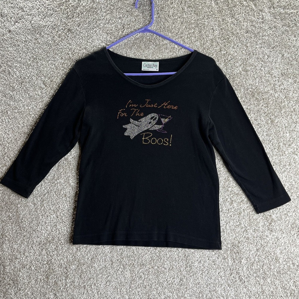 Cactus‎ Bay Halloween Top I'm Just Here For The Boos Ghost Women's Small Black